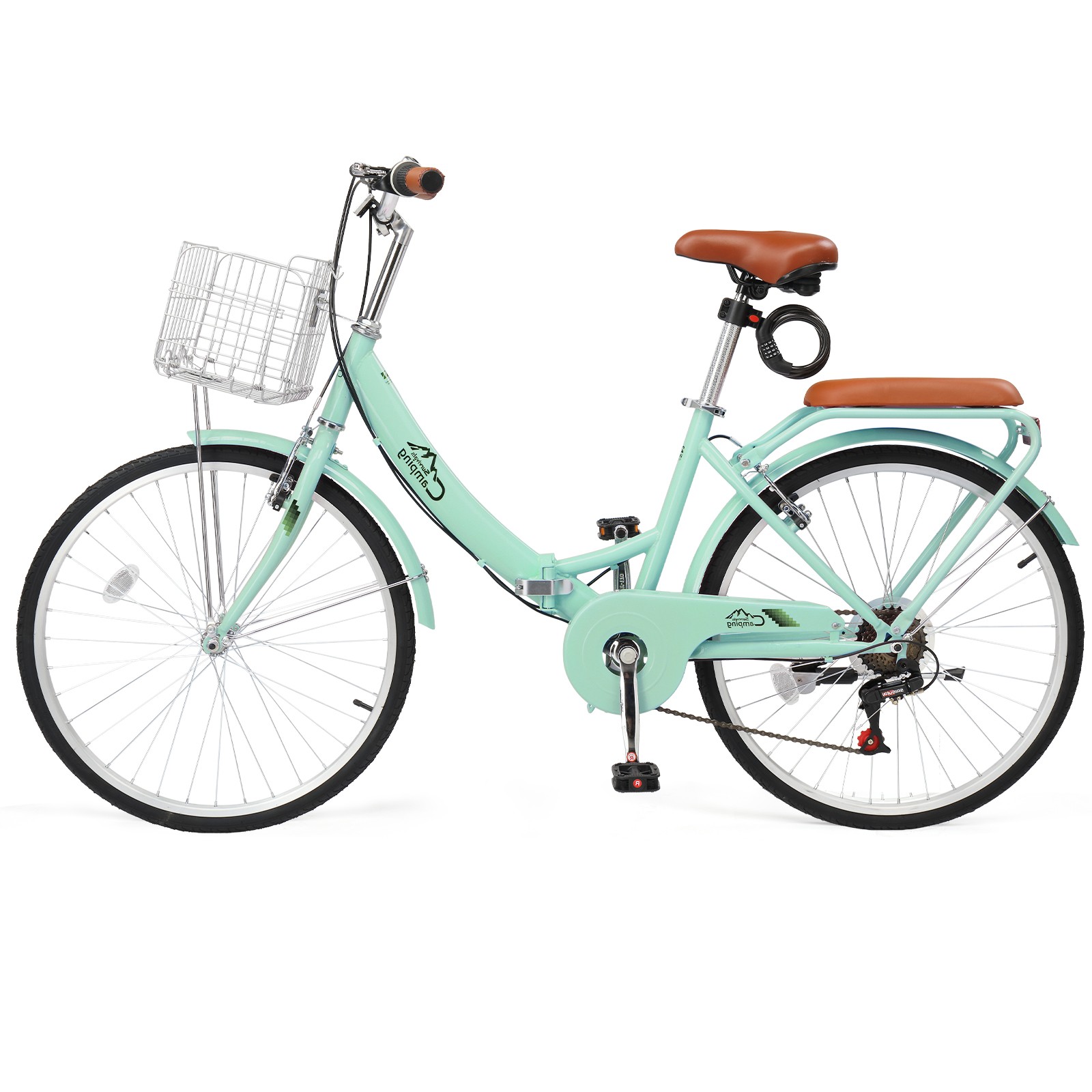24 Inch Foldable Bike7 Speed Beach Cruiser Bike with Lock