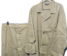 Vintage Men  s Deluxe Long Sleeve Pajamas Set Pants Shirt Beige Size XL Excellent