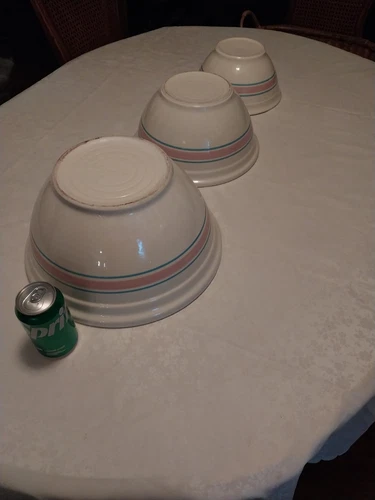 Vintage Mccoy Blue And Pink Stripe Bowl Set, #10, #12 , #14