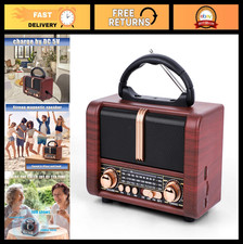 Retro Portable AM FM SW Radio, Bluetooth Speaker, USB Charging, TF Card - Brown