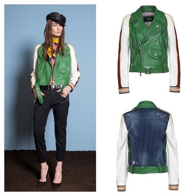 runway DSQUARED Dsquared2 Denim Jean Calf Lamb Leather Biker Jacket Studded