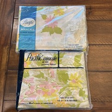 Vintage Pacific Miracale Twin SHADOW FLOWERS Flat Fitted Sheet Set