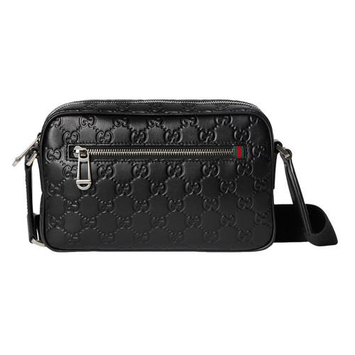 GUCCI GG Emblem Small $2200 Black Leather Crossbody Bag New & Authentic