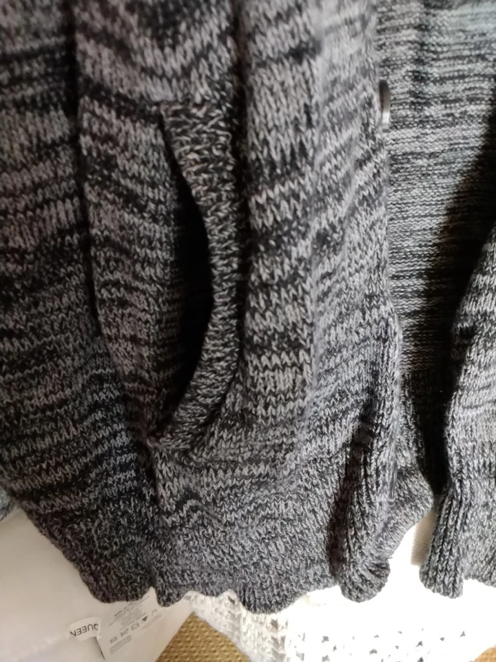 Cárdigan suéter para hombre talla XLarge parches en el codo gris algodón tejido trapo americano Foto 3 de 4