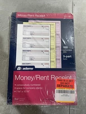 Adams Receipt Book 7 5/8 x 11 Three-Part Carbonless 100 Forms TC1182. 5 Books