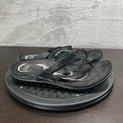 ABEO Womens Size Wide Plus 8 Benefit Thong Black Leather Comfort Casual Sandals