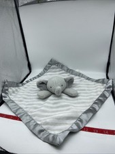 Cloud Island Elephant Gray White Striped Satin Baby Security Blanket Lovey Toy