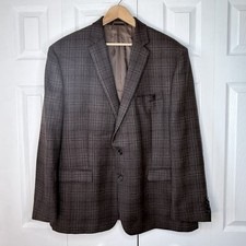Lauren Ralph Lauren Sport Coat Men Size 48R Wool Brow Blue Windowpane Two Button
