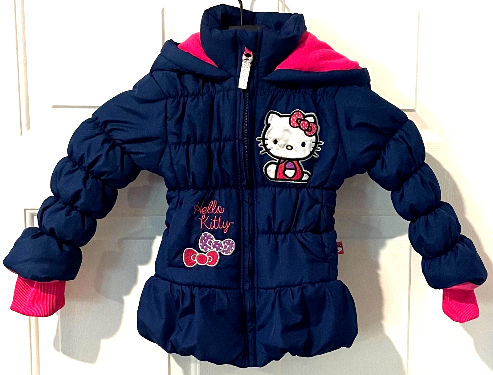Girls' Hello Kitty Navy Blue w/Pink Hooded Heavyweight Puffer Jacket - Size 3T