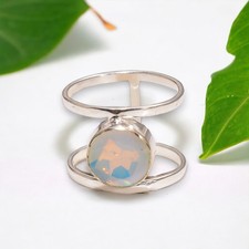 Opalite Stone 925 Sterling Silver Anniversary Band Unique Ring Jewelry Size 7.25