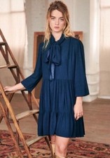 Sézane NWOT Selena Tie Neck Dress in Marine Size 38/ US 6