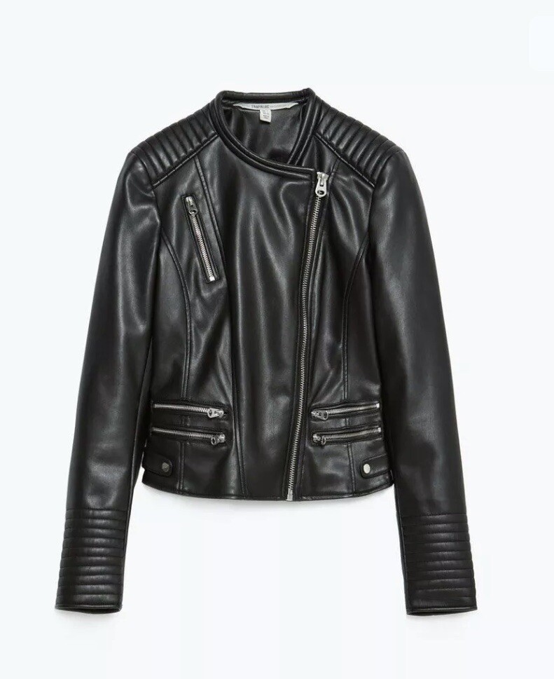 Zara black faux leather biker jacket Gem