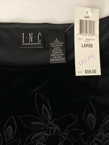 NWT - INC International Concepts Black Velour L/S Blouse W/ Floral Design - L - Picture 3 of 6