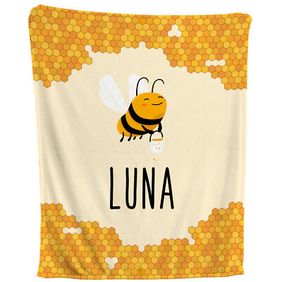 Bee Blanket Personalized Honey Bee Fleece Throw, Custom Name Kids Baby  Gift