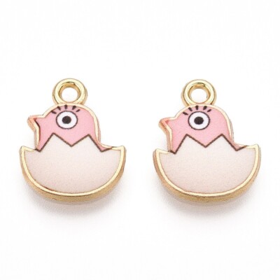 10 Cute Small Pink Baby Hatching Easter Chicks Gold tone Charms with Enamel