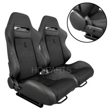 2 X Tanaka Black Pvc Leather Black Suede Racing Seats Reclinable For Honda 2 X Tanaka Black Pvc Leather Black Suede Racing Seats Reclinable For Honda
