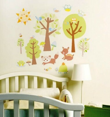 Wallies Wandtattoo Wandsticker, Eule, Reh, Wald, Tiere