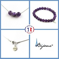 Steine Und MinéRaux. ParüRe Schmuck Armband Halskette 3 Perlen Amethyst 8 Mm. Ch