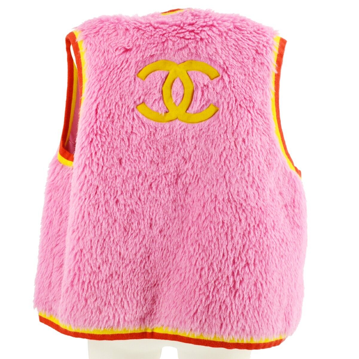 CHANEL 94A #38 CC Sleeveless Fur Vest Jacket Pink Vintage