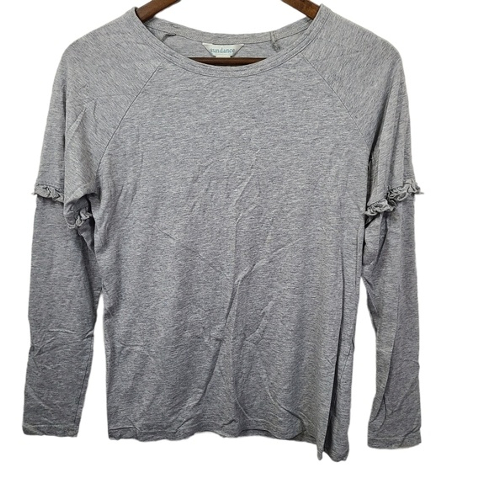 Sundance Grey Ruffle Sleeve Basic Long Sleeve Top… - image 1