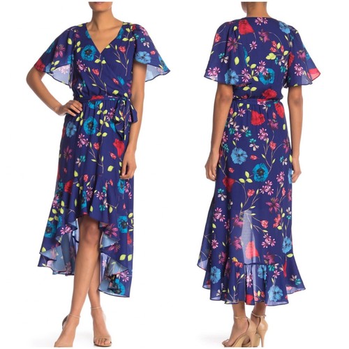 Vestido para mujer PARKER talla S azul Valencia eclipse floral con volantes altos-bajos - Imagen 11 de 11