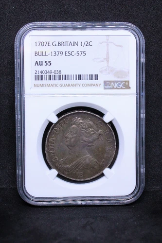 1/2 Crown 1707 -E (Edinburgh Mint, Scotland). Anne. S.3605. NGC AU55