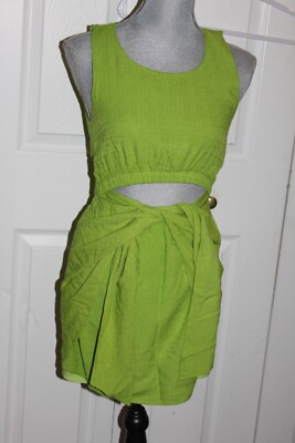 Lulus Green Sleeveless Dress, Open at Waist, Front Wrap Panels, Size XS