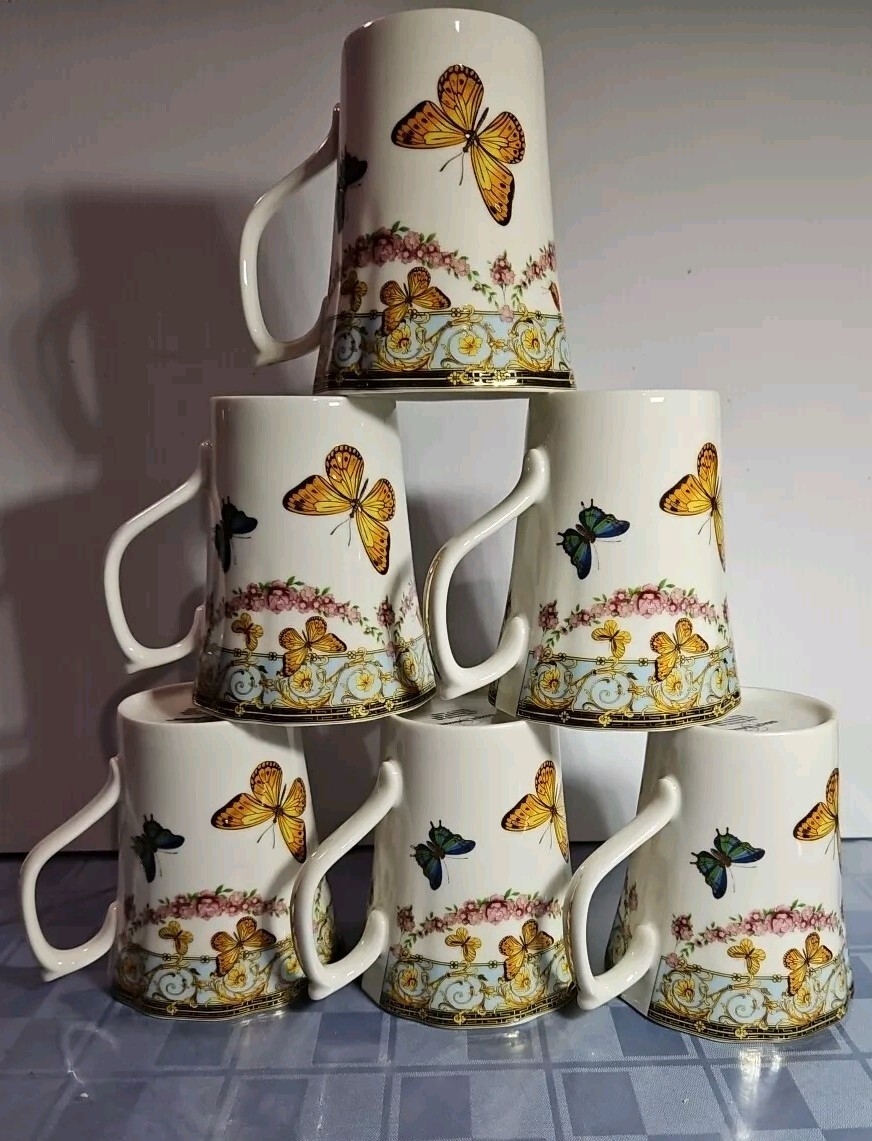 Set 6 Porcelain Tea Coffee Mugs Grace Teaware Butterflies Floral Butterfly  | eBay