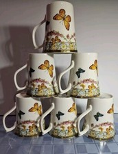 Set 6 Porcelain Tea Coffee Mugs Grace Teaware Butterflies Floral Butterfly 