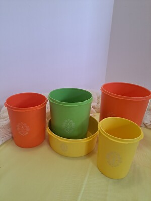 TUPPERWARE Servalier Canister Set-NO LIDS!  Yellow, Orange,Green To Form A Set