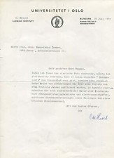 Odd Hassel NOBEL PRIZE CHEMISTRY 1978 autograph, typed letter signed