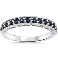 3/8ct Blue Sapphire   Wedding Ring 14K White Gold