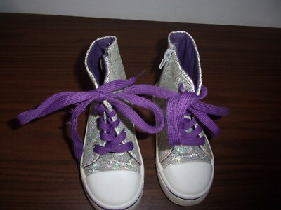 high top sneakers shoes girls size 8 toddler Glitter with peace sign