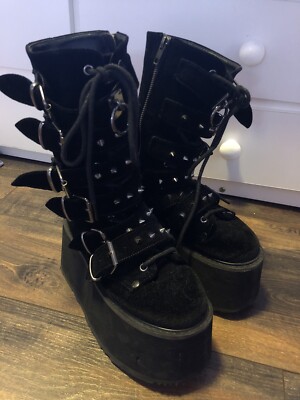 Demonia Damned-225 Black Velvet Boots Us Size Women Ships