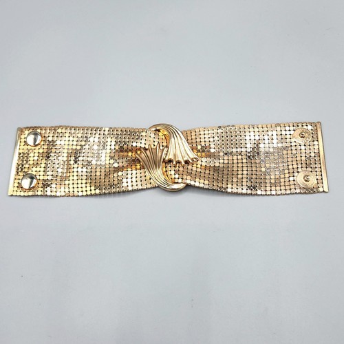 Estate Retro Rose Gold Tone Mesh Repousse Cinched Cuff Bracelet 6.5" - Picture 3 of 12