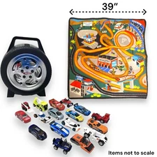 Hot Wheels Tire Rally Carrying Case Storage w/ 17 Cars Lot & Mat Raceway