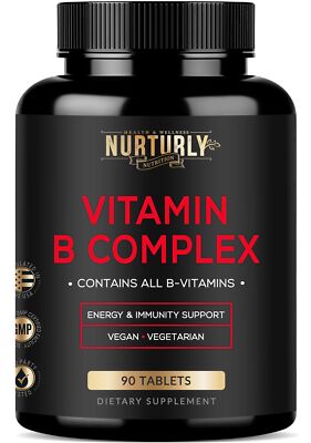 NURTURLY Vitamin B Complex 90 Tablets Energy Immunity Mood Support Super B