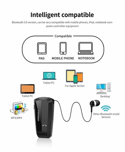 FineBlue F990 Wireless Vibrate Clip Earphone Headset Bluetooth5.0 Retractable - Picture 9 of 11
