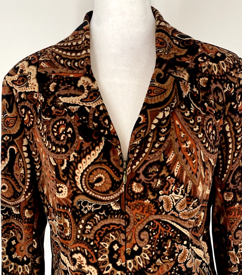 Blazer Vintage Dressbarn Mujer M Marrón Óxido Pana Cremallera Completa Chaqueta Artística Boho Foto 2 de 4