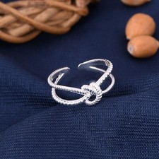 Love Knot Dotted Band Adjustable Ring In Sterling Silver For Promise Day Gift