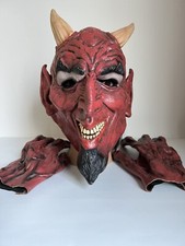 RARE 2006 Mario Chiodo Studios Adult Halloween Latex Devil Mask With Gloves