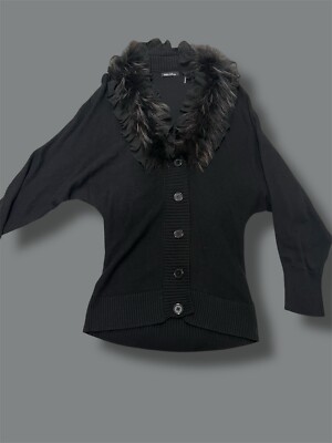 Dolce Cabo Wool Angora Blend With Raccoon Fur Trim Collar Cardigan Size Large