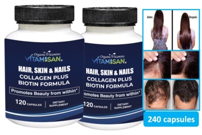 2 Collagen Biotin capsules naturals hair, caida del cabello hacer crecer pelo 