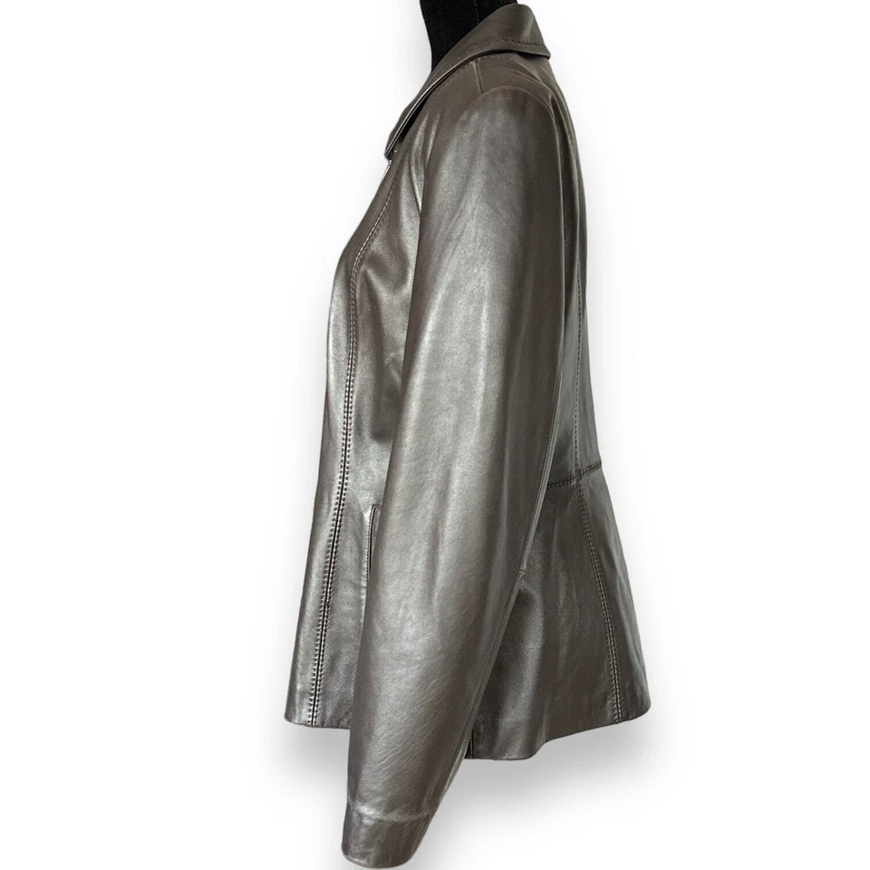 Chaqueta de cuero para mujer ALFANI talla grande marrón 100 % cuero cremallera completa  Foto 2 de 4