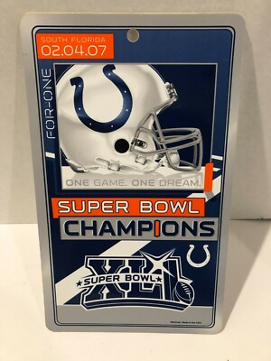 US盤BABYL サインカード付 LOGO ver. Indianapolis Colts 2006 Super Bowl XLI Champions NFL Plastic Sign
