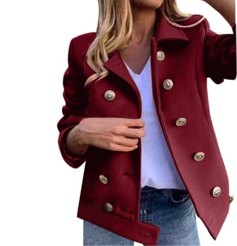 Fomlatr Women Casual Spliced Double Button Long Sleeve Cardigan Pocket Jacket