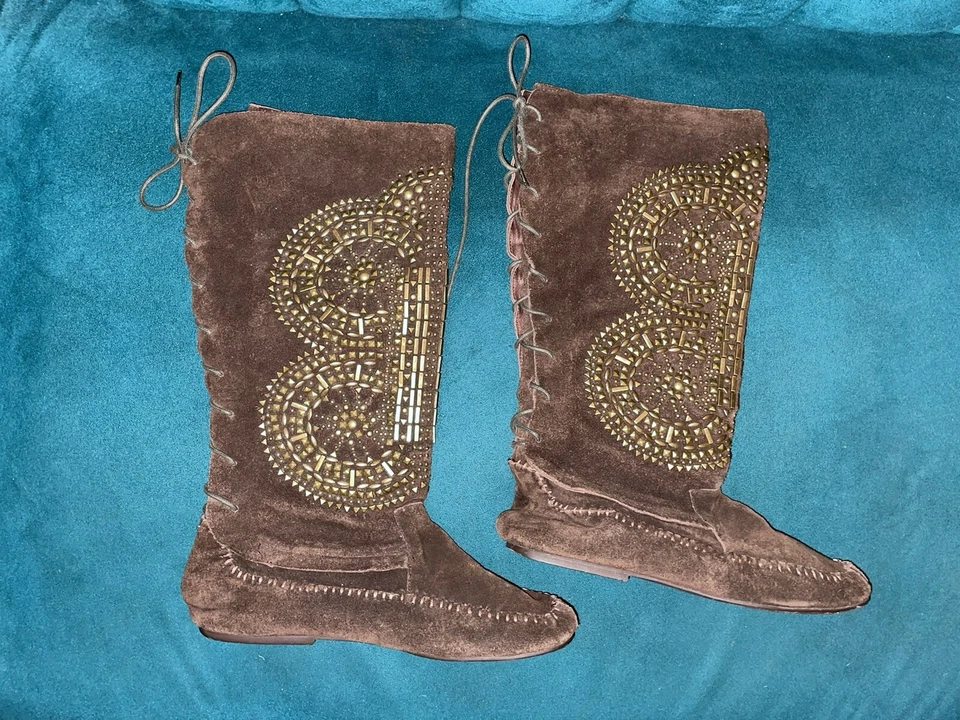 Jeffrey Campbell Fleetwood Moccasin Studded Suede Leather FL-MOC Boots 7 - Image 4 of 4