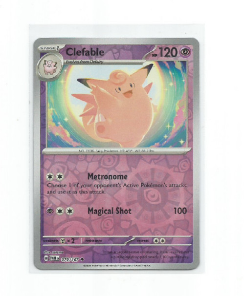 CLEFABLE 2024 POKEMON TWILIGHT MASQUERADE REVERSE HOLO CARD #79/167