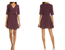 Lulus Dress Womens Medium Red 1/2 Sleeve Wrap Dress V-Neck New $58