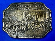 Central Union Pacific Rail Road Cowboy Cattle Drive Belt Buckle by Bergamot